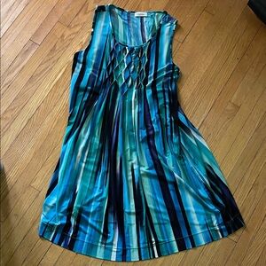 Calvin Klein Aqua & Navy Striped Sleeveless Shift Dress